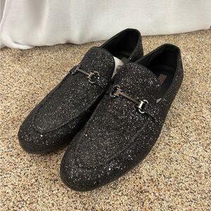 Bravo Prom-2 Mens 14 Black Glitter Loafers Horsebit Dress Shoes Slip On EUC